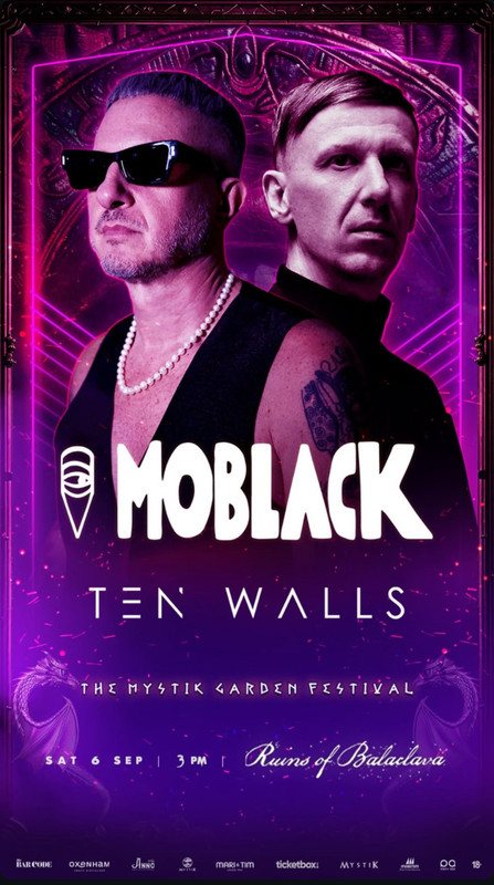 Promotional poster for The Mystik Garden Festival featuring MoBlack and Ten Walls, Saturday 6 September at the Ruins of Balaclava